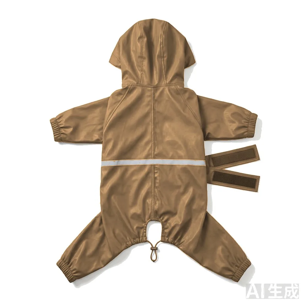 Camel Dog Four-Leg Waterproof Raincoat flat lay — wholesale pet apparel, design render