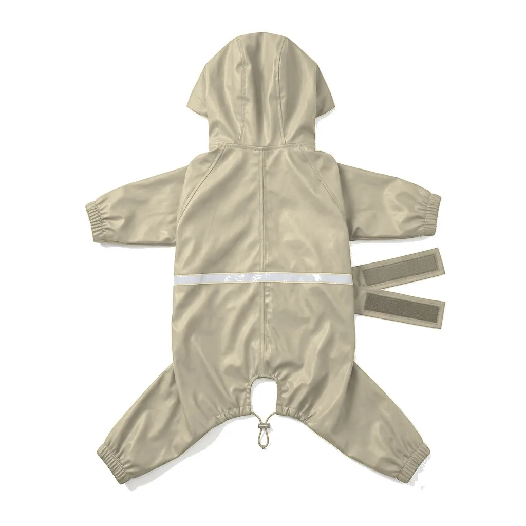 Cream Dog Four-Leg Waterproof Raincoat flat lay — wholesale pet apparel, design render