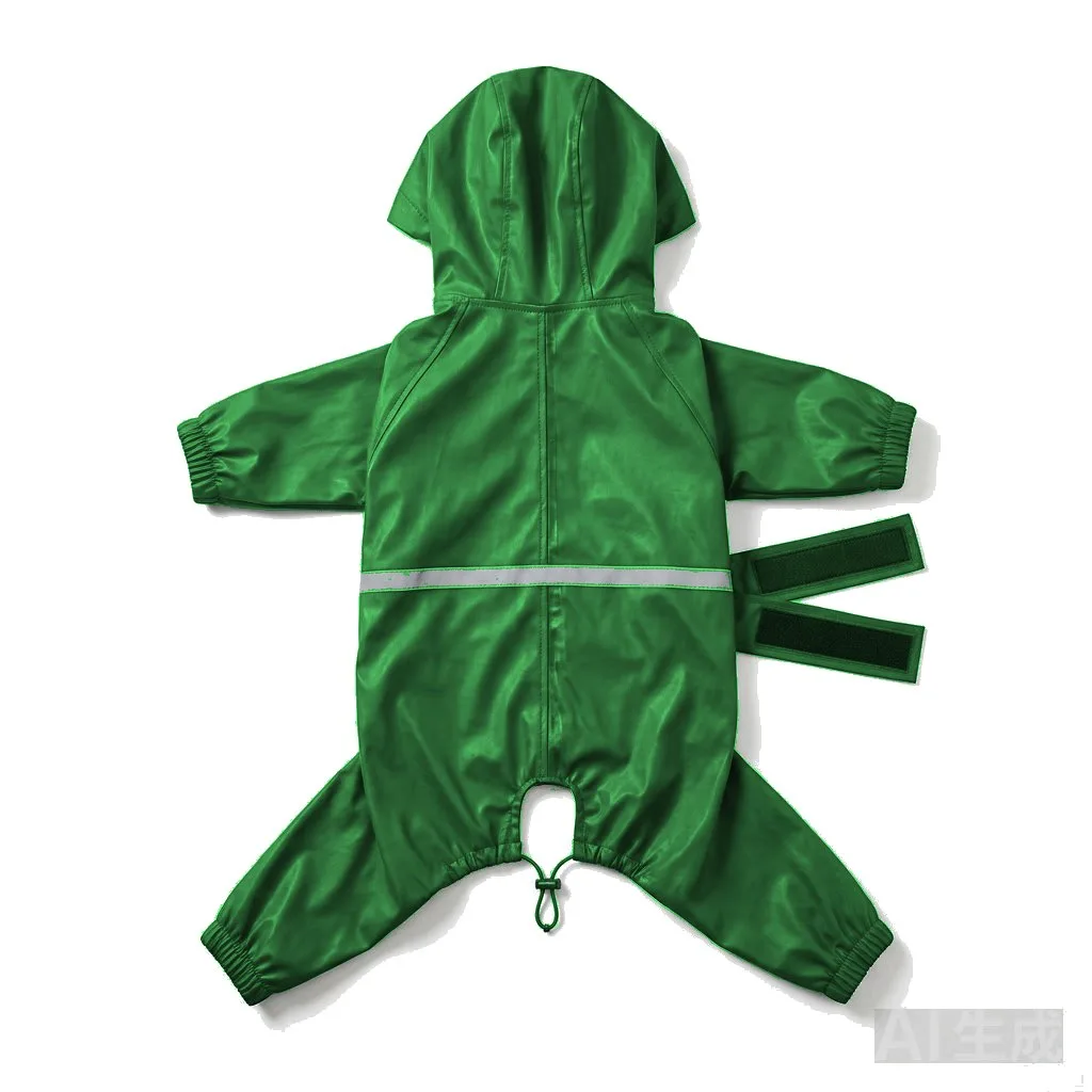 Forest Green Dog Four-Leg Waterproof Raincoat flat lay — wholesale pet apparel, design render