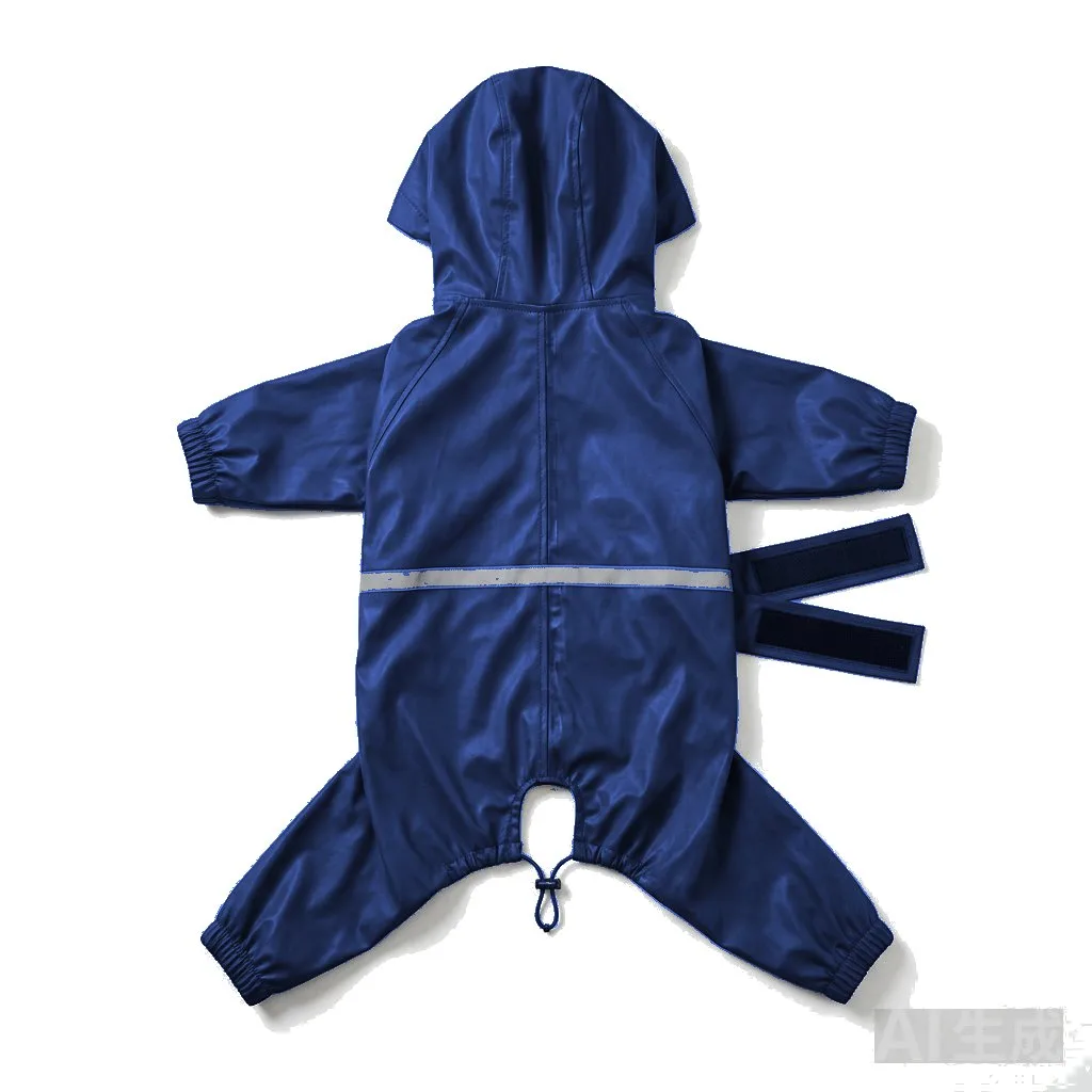 Navy Dog Four-Leg Waterproof Raincoat flat lay — wholesale pet apparel, design render