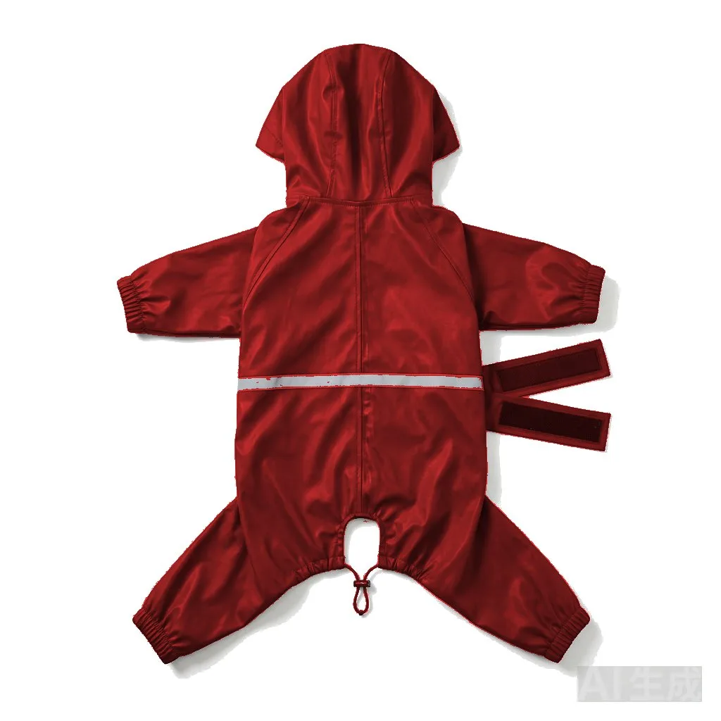 Red Dog Four-Leg Waterproof Raincoat flat lay — wholesale pet apparel, design render