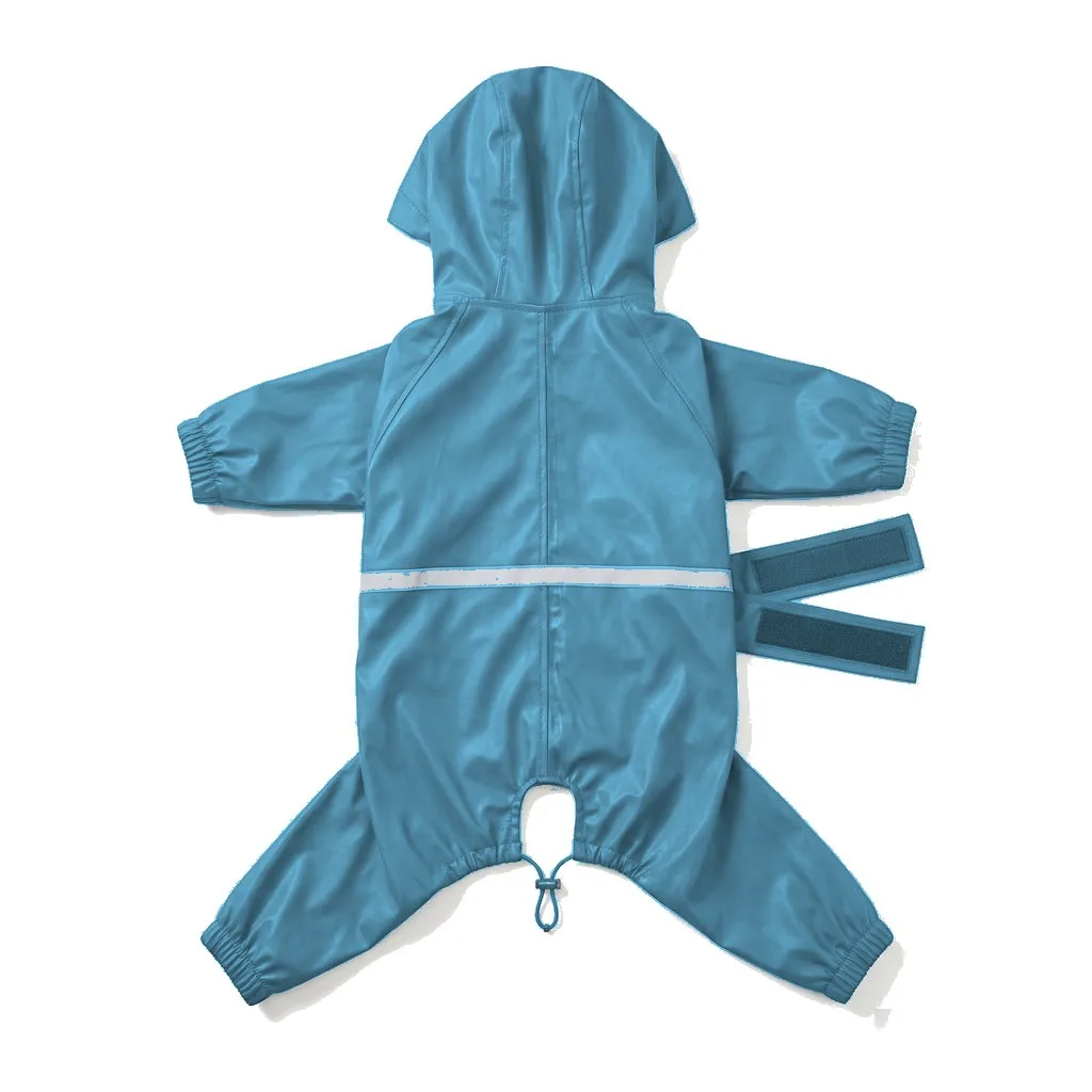 Sky Blue Dog Four-Leg Waterproof Raincoat flat lay — wholesale pet apparel, design render