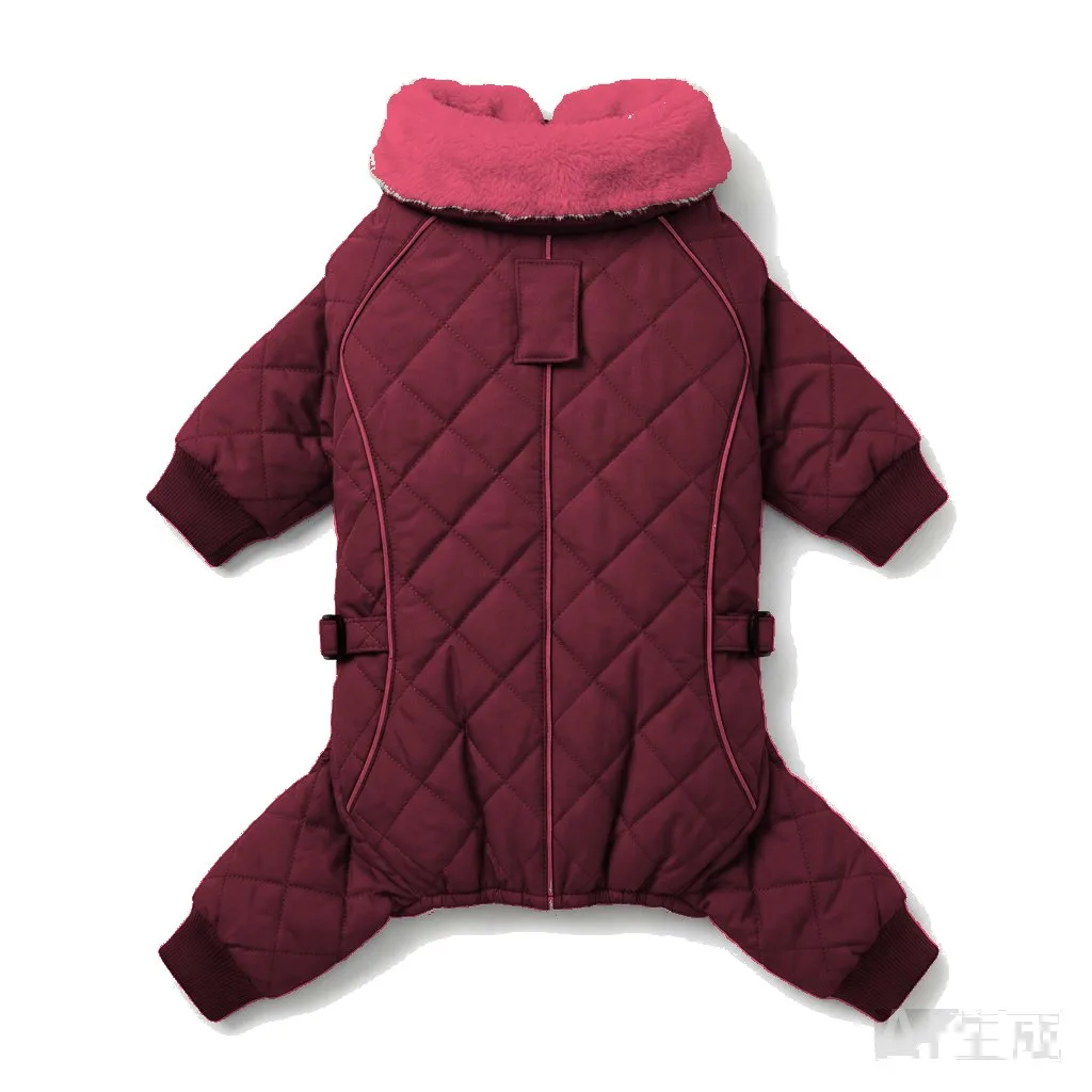 Burgundy Dog Fur-Collar Quilted Coat flat lay — wholesale pet apparel, design render