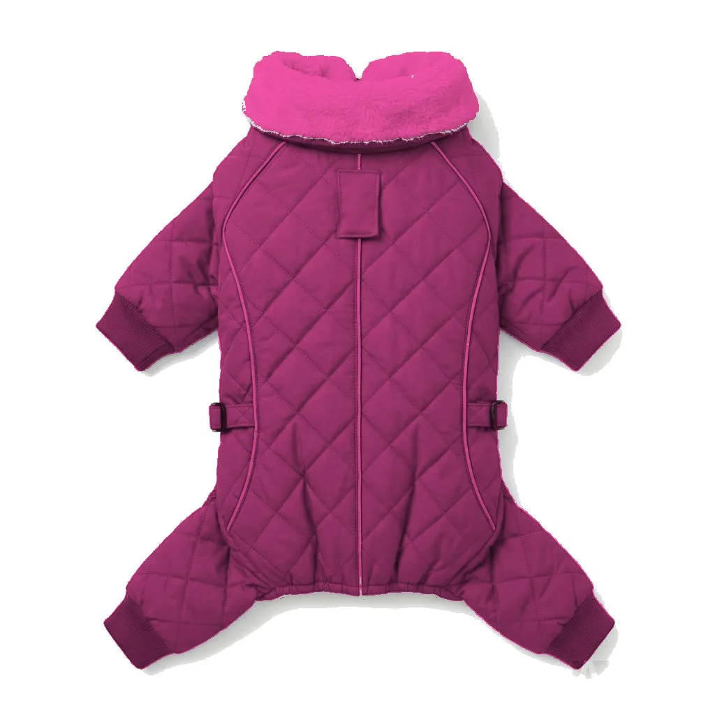 Hot Pink Dog Fur-Collar Quilted Coat flat lay — wholesale pet apparel, design render
