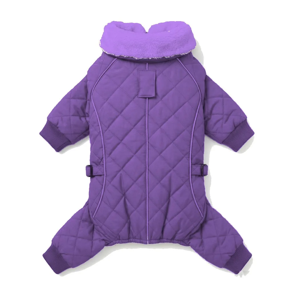 Lavender Dog Fur-Collar Quilted Coat flat lay — wholesale pet apparel, design render