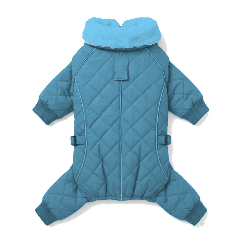 Sky Blue Dog Fur-Collar Quilted Coat flat lay — wholesale pet apparel, design render