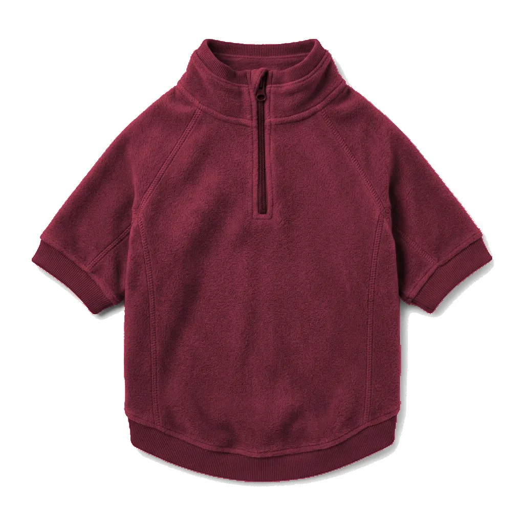 Burgundy Dog Half-Zip Fleece flat lay — wholesale pet apparel, design render
