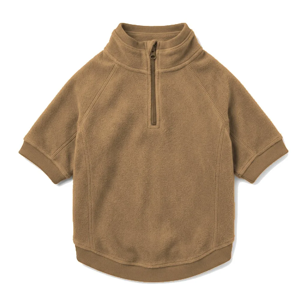 Camel Dog Half-Zip Fleece flat lay — wholesale pet apparel, design render