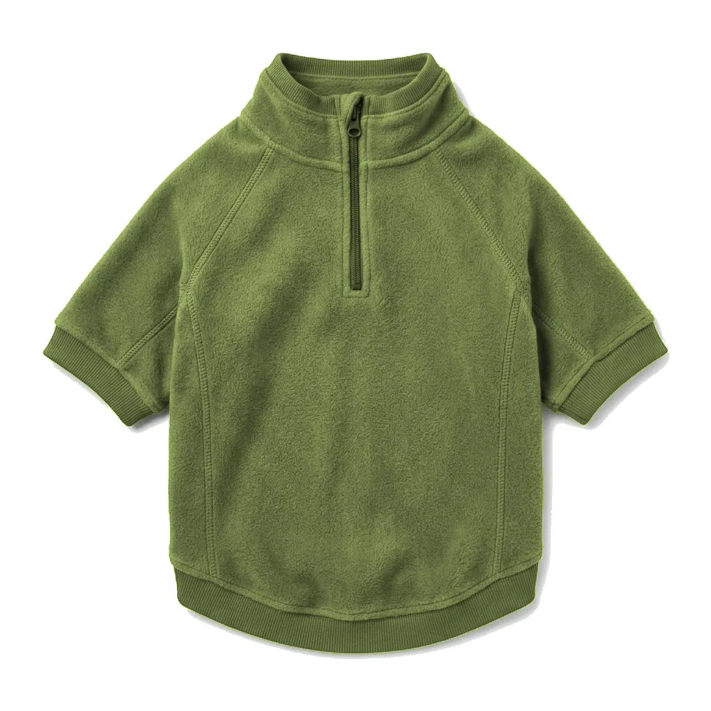 Olive Dog Half-Zip Fleece flat lay — wholesale pet apparel, design render