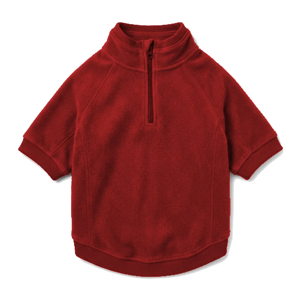 Red Dog Half-Zip Fleece flat lay — wholesale pet apparel, design render