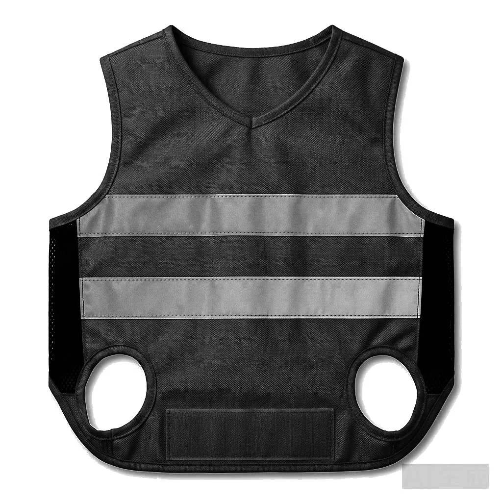 Black Dog High-Vis Reflective Vest flat lay — wholesale pet apparel, design render