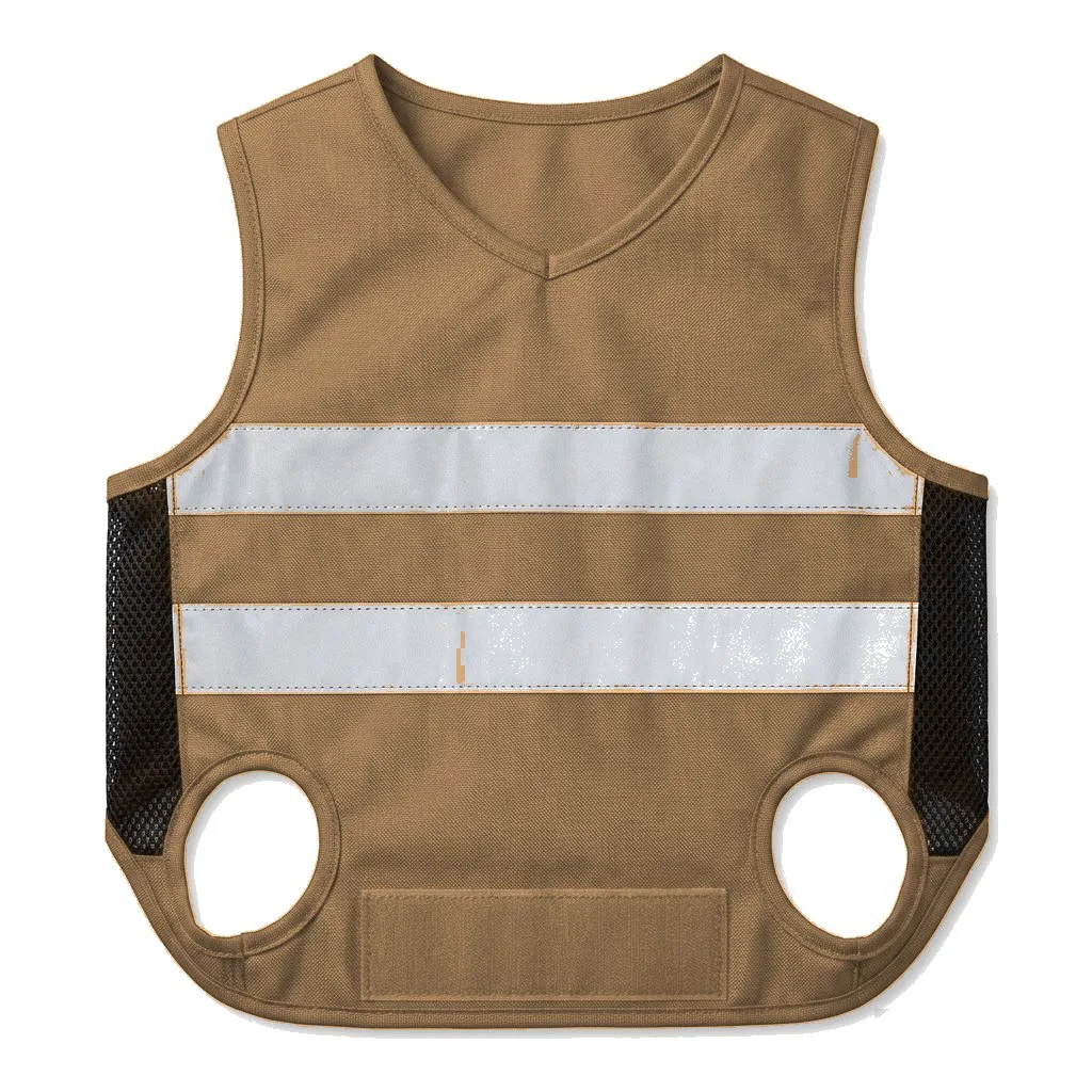 Camel Dog High-Vis Reflective Vest flat lay — wholesale pet apparel, design render