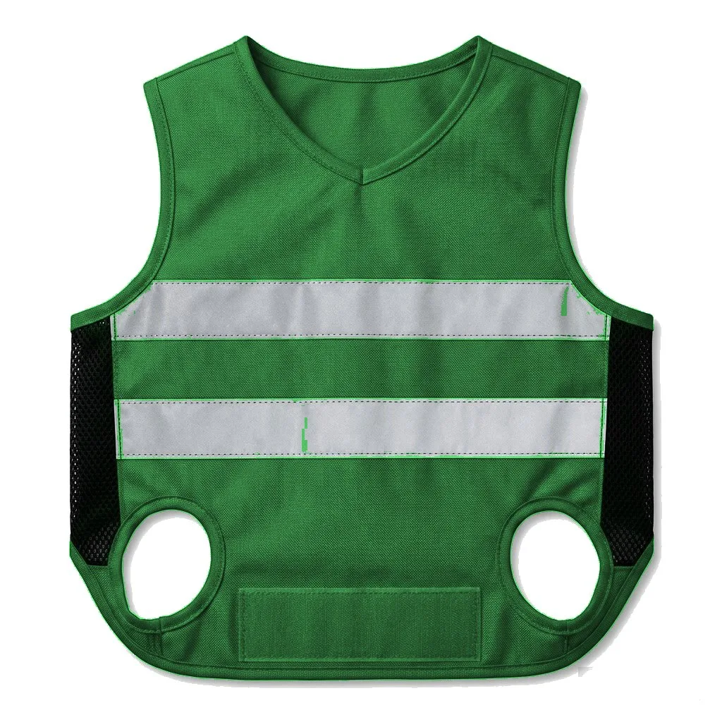 Forest Green Dog High-Vis Reflective Vest flat lay — wholesale pet apparel, design render