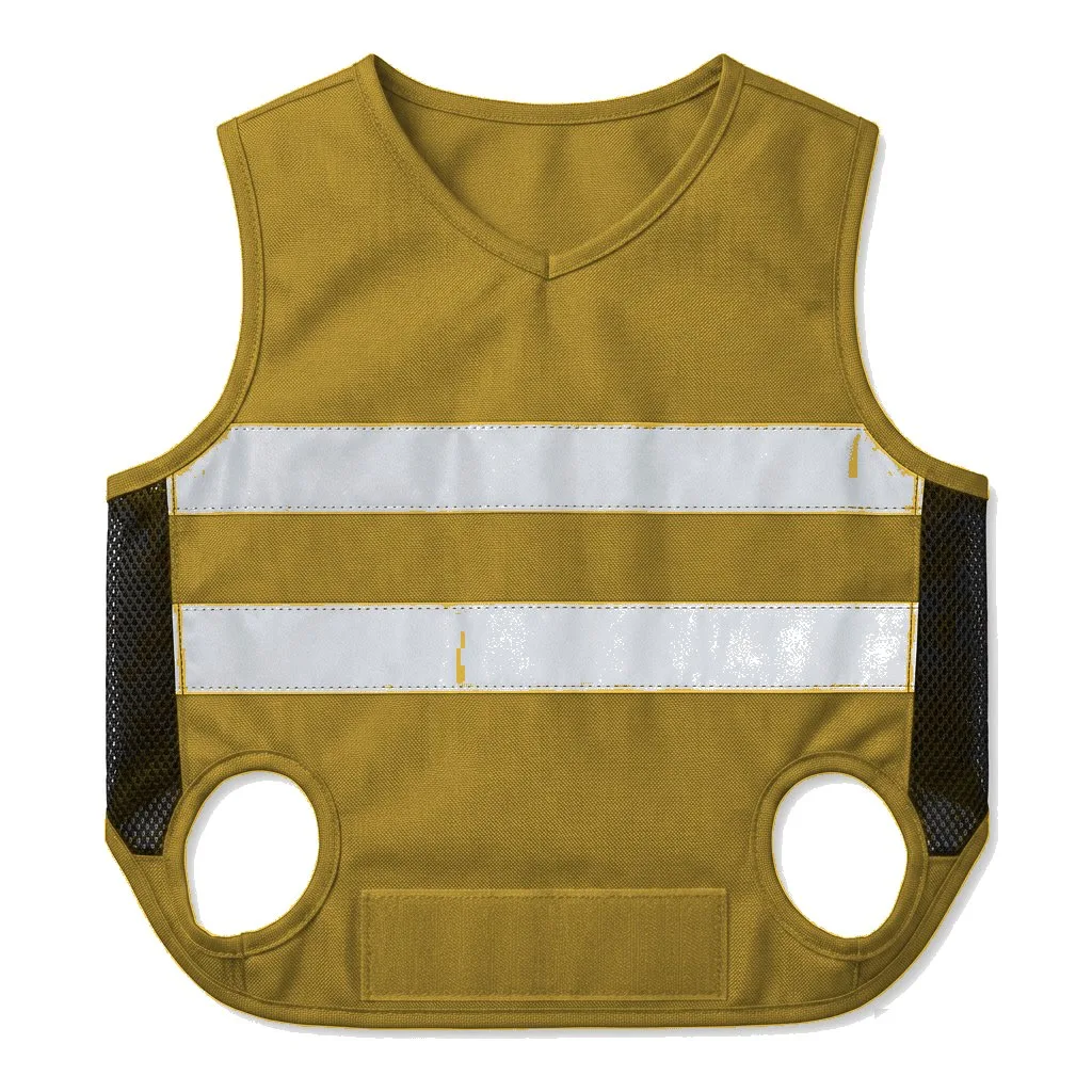 Mustard Dog High-Vis Reflective Vest flat lay — wholesale pet apparel, design render
