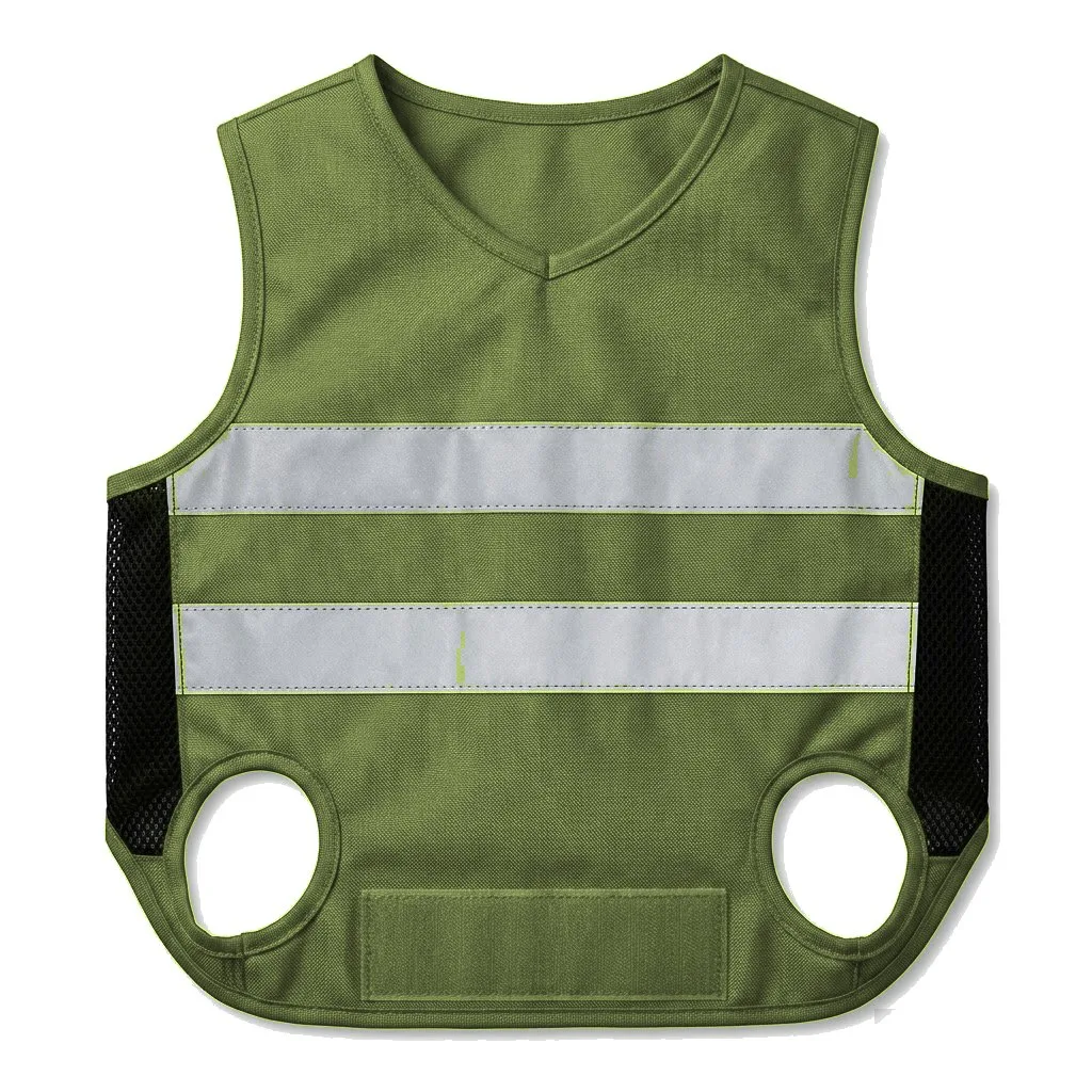Olive Dog High-Vis Reflective Vest flat lay — wholesale pet apparel, design render