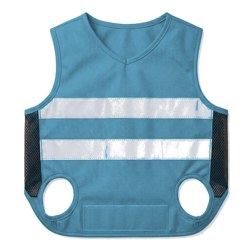 Sky Blue Dog High-Vis Reflective Vest flat lay — wholesale pet apparel, design render
