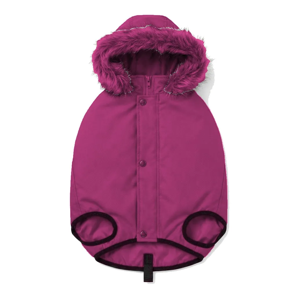 Hot Pink Dog Hooded Puffer Parka flat lay — wholesale pet apparel, design render