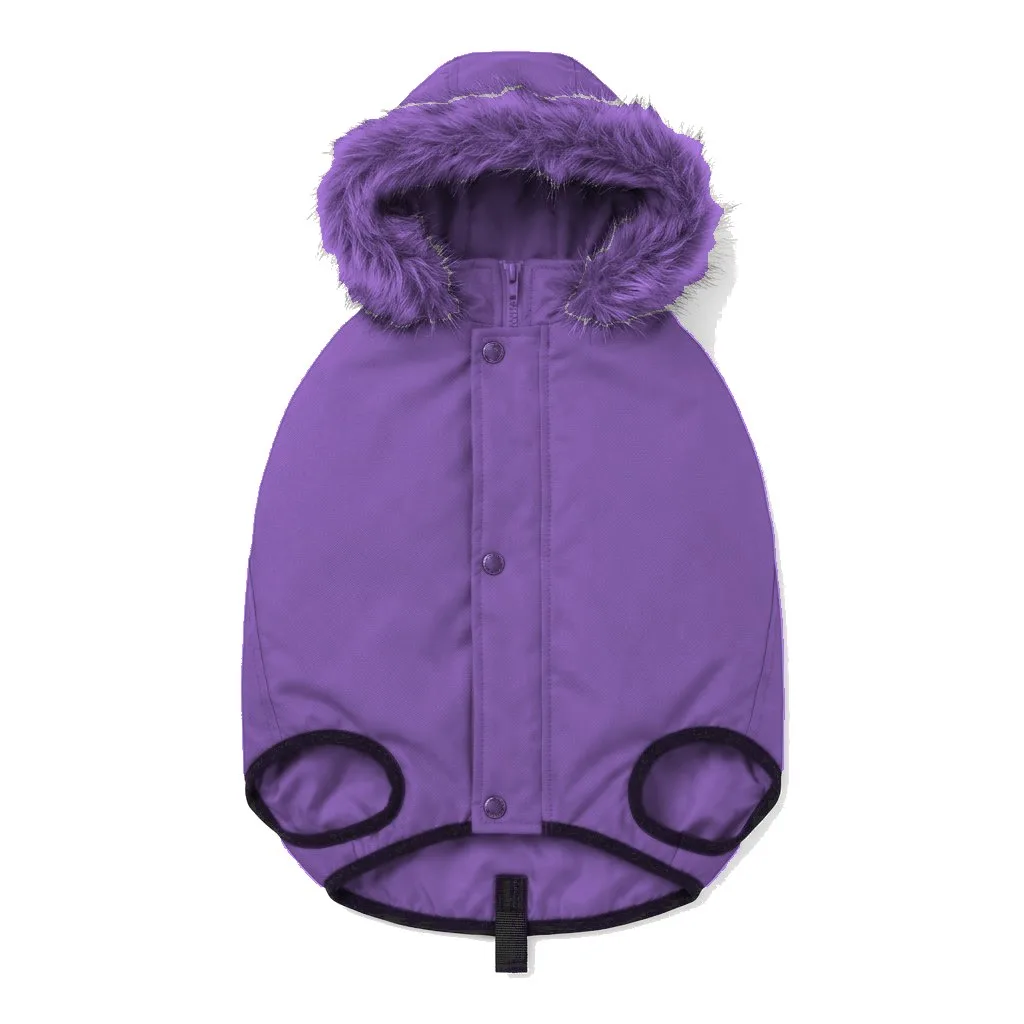 Lavender Dog Hooded Puffer Parka flat lay — wholesale pet apparel, design render
