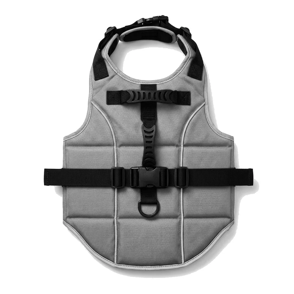 Charcoal Grey Dog Life Jacket Vest flat lay — wholesale pet apparel, design render