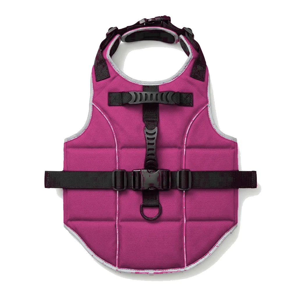 Hot Pink Dog Life Jacket Vest flat lay — wholesale pet apparel, design render