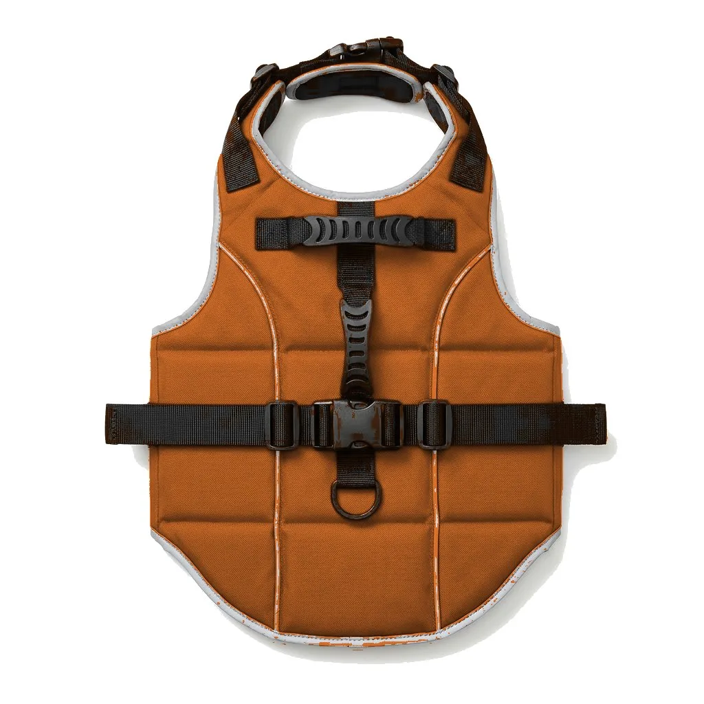 Orange Dog Life Jacket Vest flat lay — wholesale pet apparel, design render