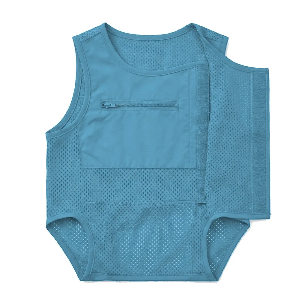 Sky Blue Dog Mesh Cooling Vest flat lay — wholesale pet apparel, design render