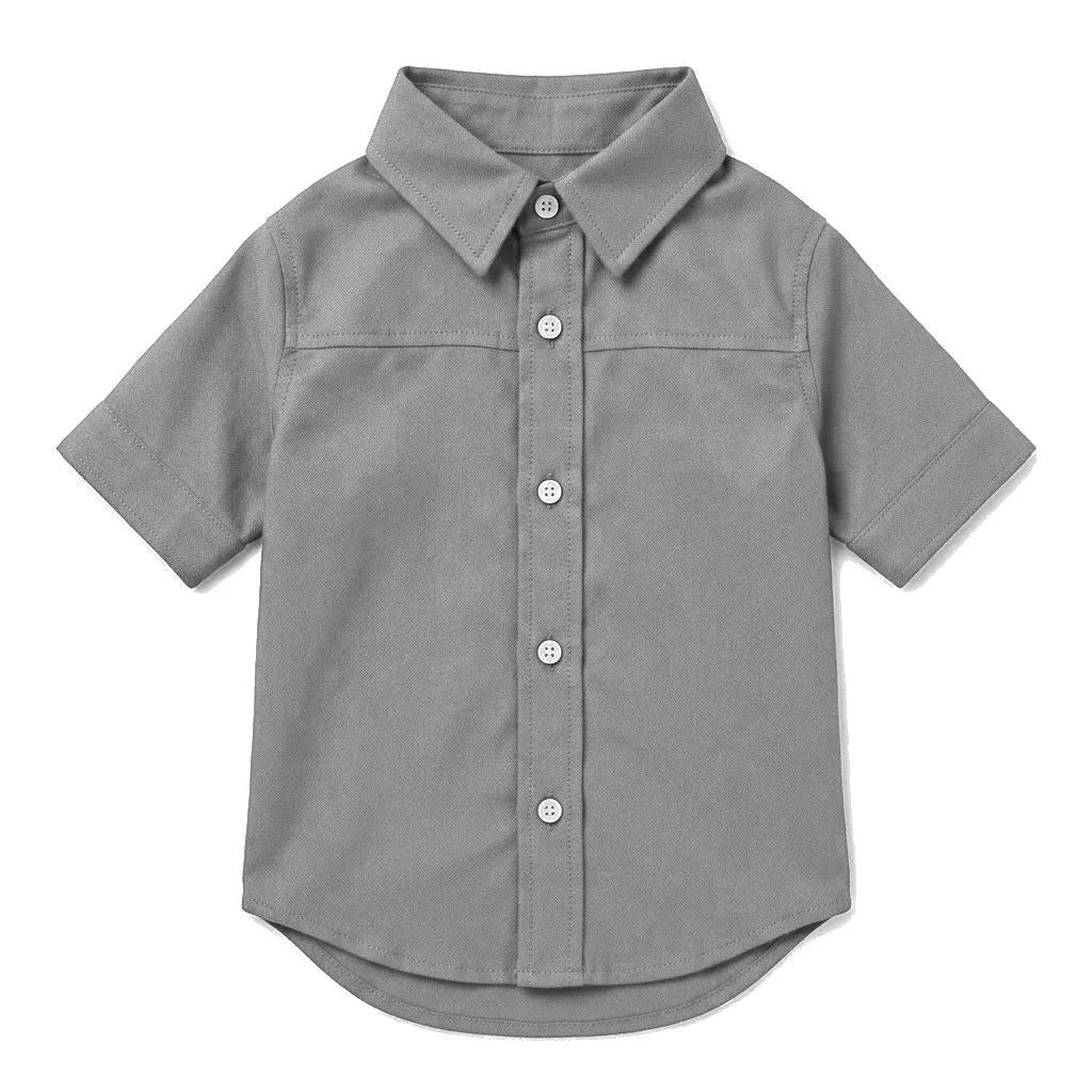 Charcoal Grey Dog Oxford Button-Up Shirt flat lay — wholesale pet apparel, design render