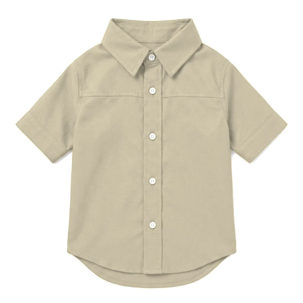 Cream Dog Oxford Button-Up Shirt flat lay — wholesale pet apparel, design render
