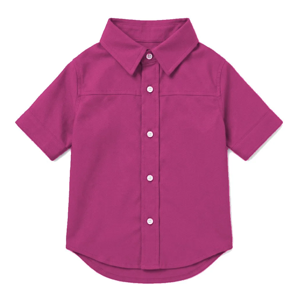 Hot Pink Dog Oxford Button-Up Shirt flat lay — wholesale pet apparel, design render