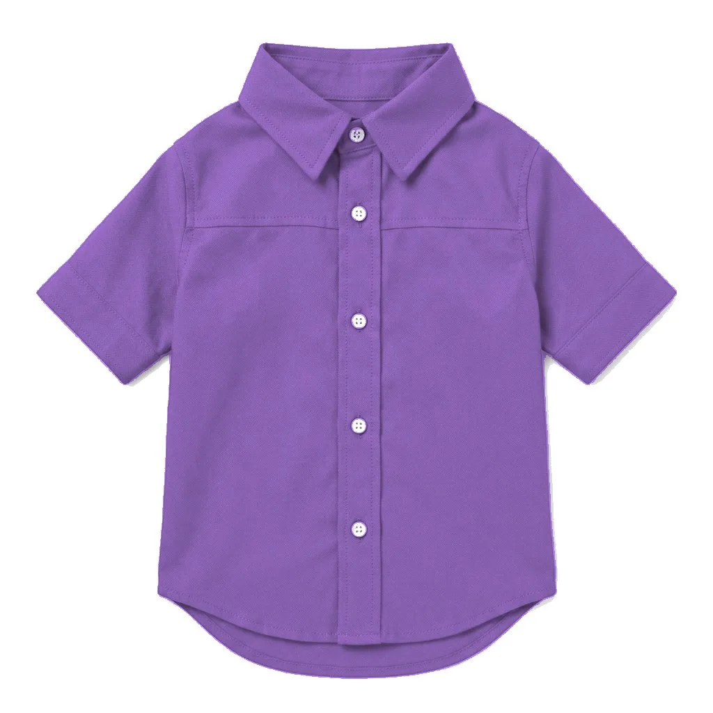Lavender Dog Oxford Button-Up Shirt flat lay — wholesale pet apparel, design render