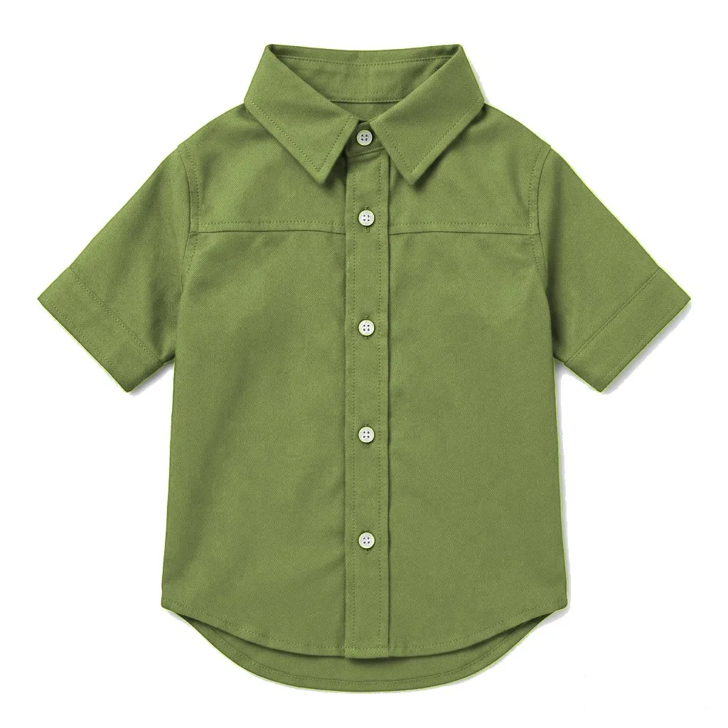 Olive Dog Oxford Button-Up Shirt flat lay — wholesale pet apparel, design render
