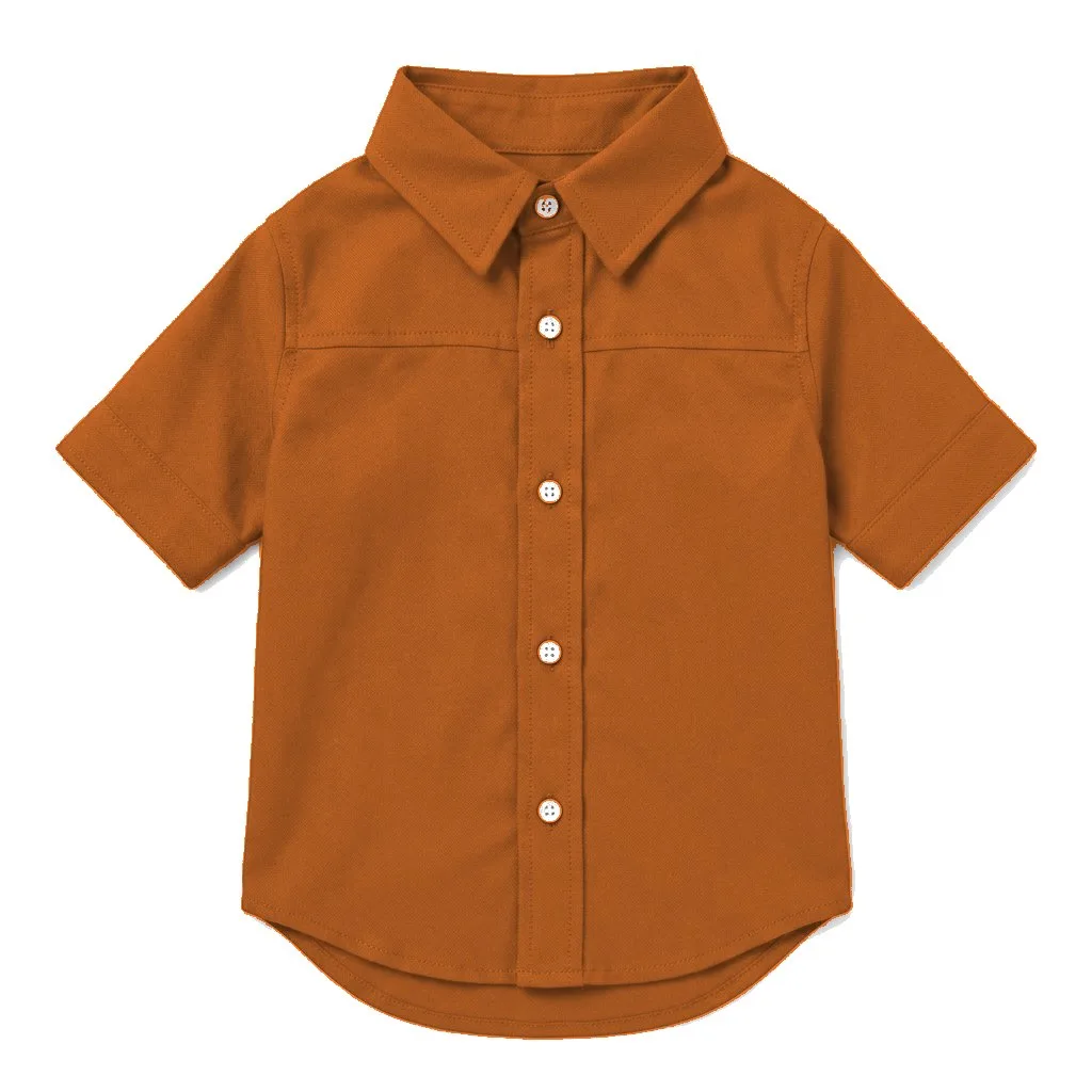 Orange Dog Oxford Button-Up Shirt flat lay — wholesale pet apparel, design render