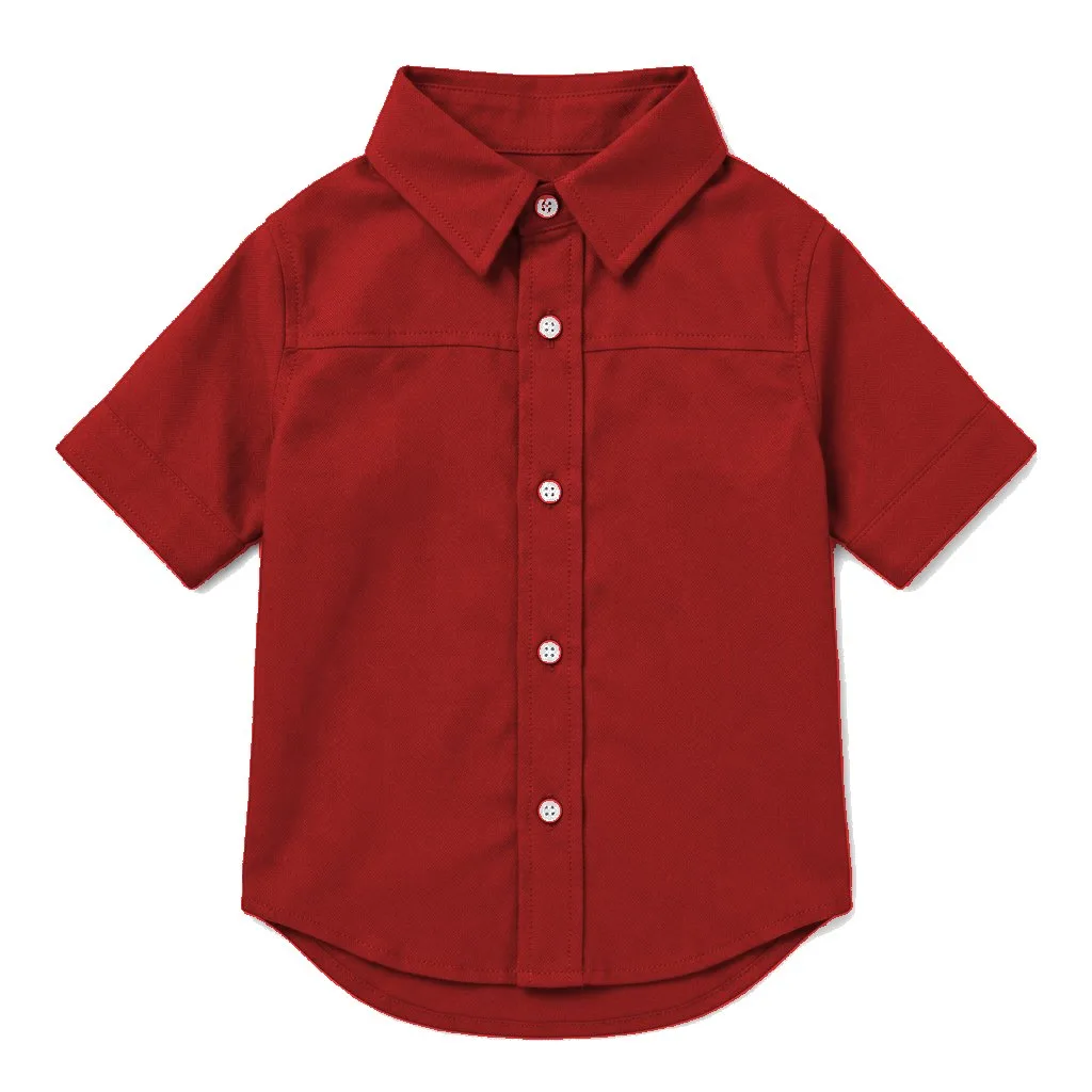 Red Dog Oxford Button-Up Shirt flat lay — wholesale pet apparel, design render