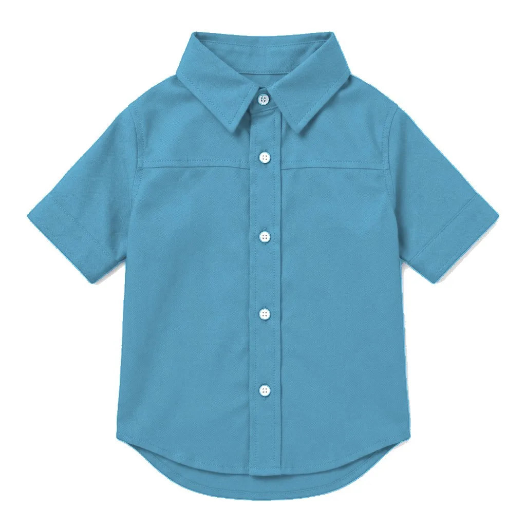 Sky Blue Dog Oxford Button-Up Shirt flat lay — wholesale pet apparel, design render