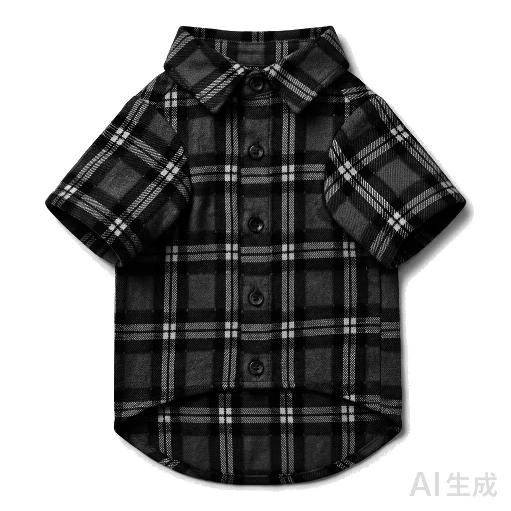 Black Dog Plaid Flannel Shirt flat lay — wholesale pet apparel, design render
