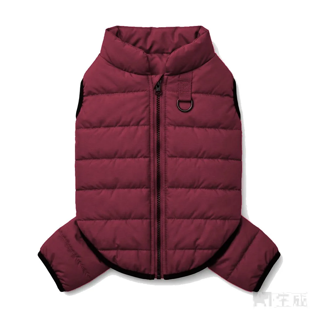 Burgundy Dog Quilted Puffer Jacket flat lay — wholesale pet apparel, design render