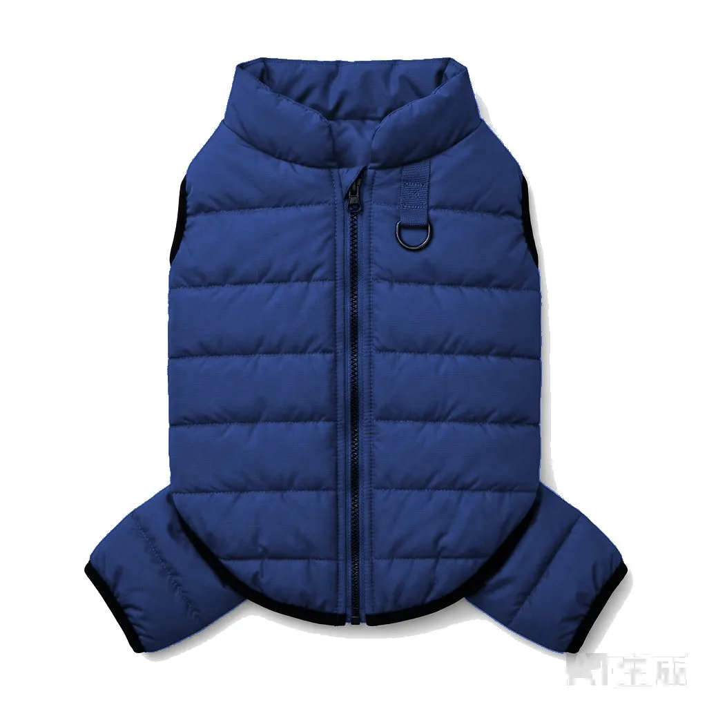 Navy Dog Quilted Puffer Jacket flat lay — wholesale pet apparel, design render