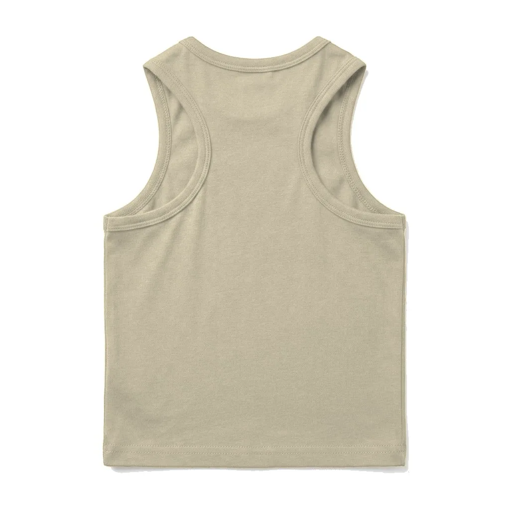 Cream Dog Racerback Tank Top flat lay — wholesale pet apparel, design render