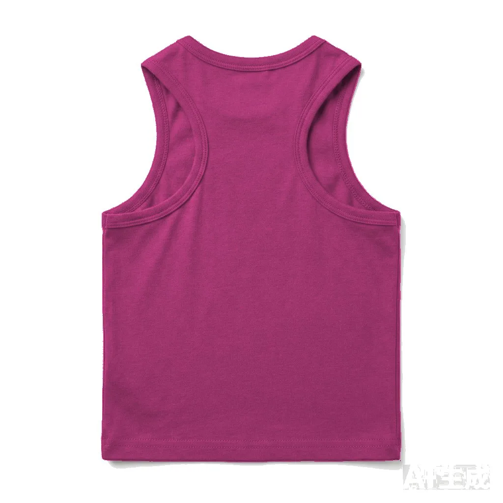 Hot Pink Dog Racerback Tank Top flat lay — wholesale pet apparel, design render