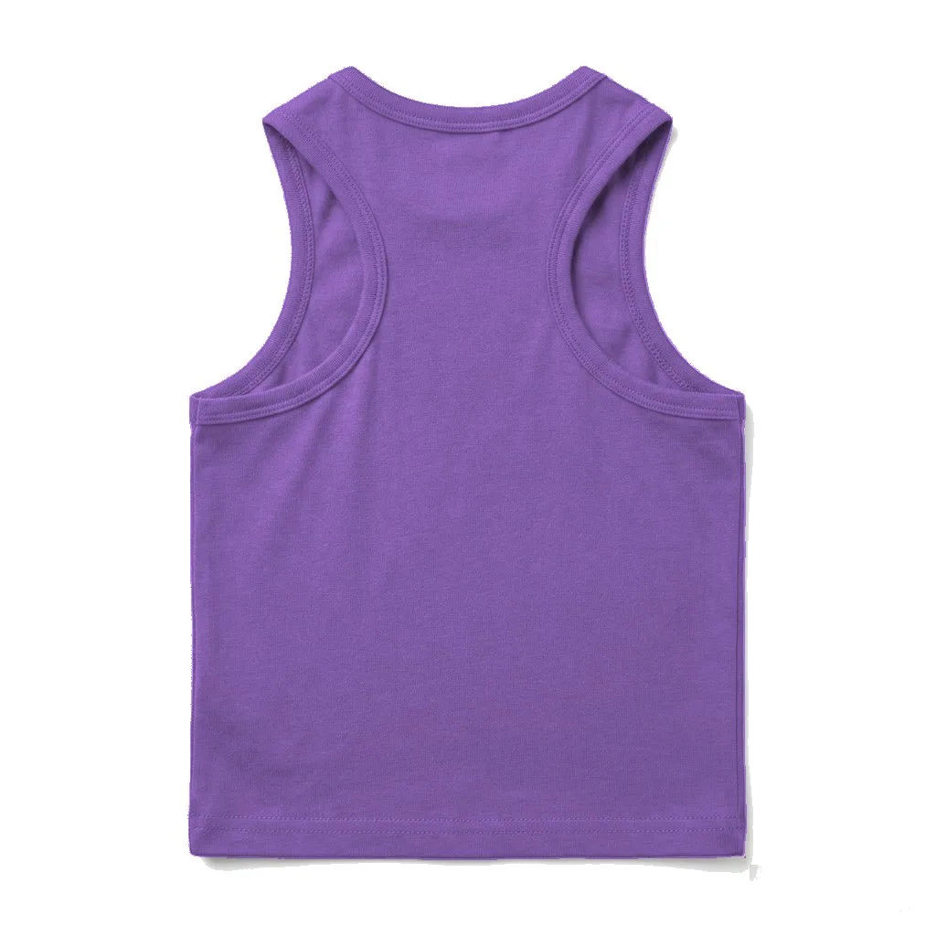 Lavender Dog Racerback Tank Top flat lay — wholesale pet apparel, design render