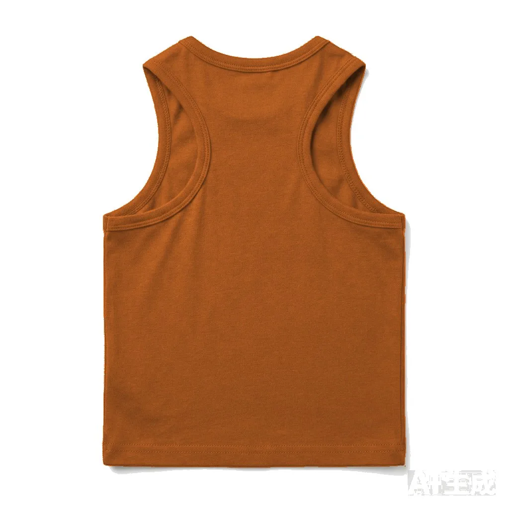 Orange Dog Racerback Tank Top flat lay — wholesale pet apparel, design render