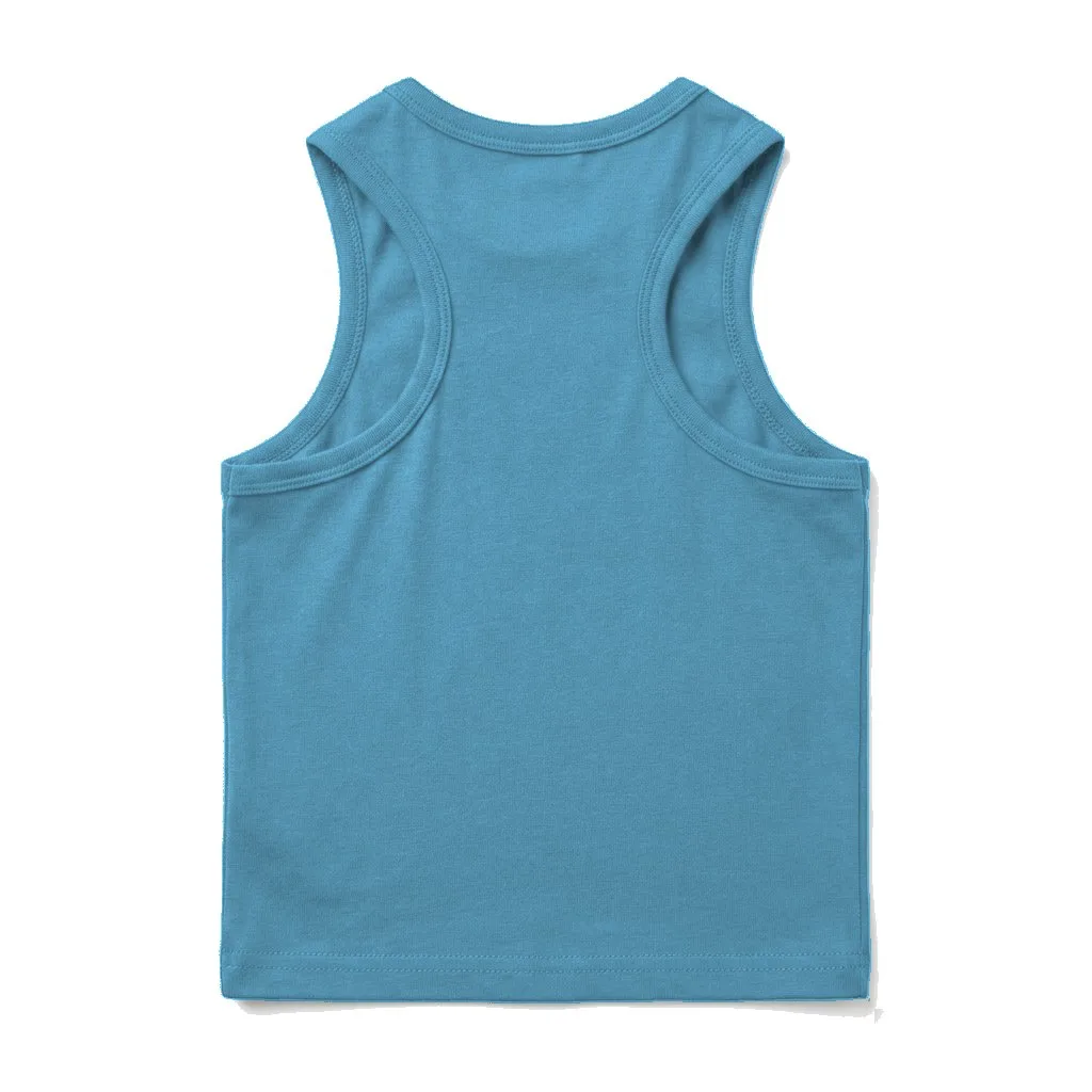 Sky Blue Dog Racerback Tank Top flat lay — wholesale pet apparel, design render