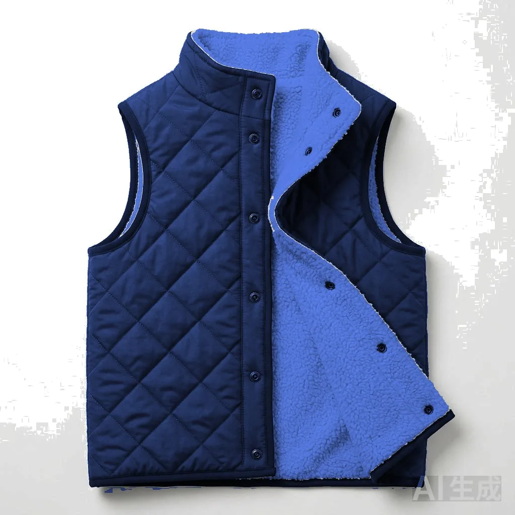 Navy Dog Reversible Sherpa Vest flat lay — wholesale pet apparel, design render