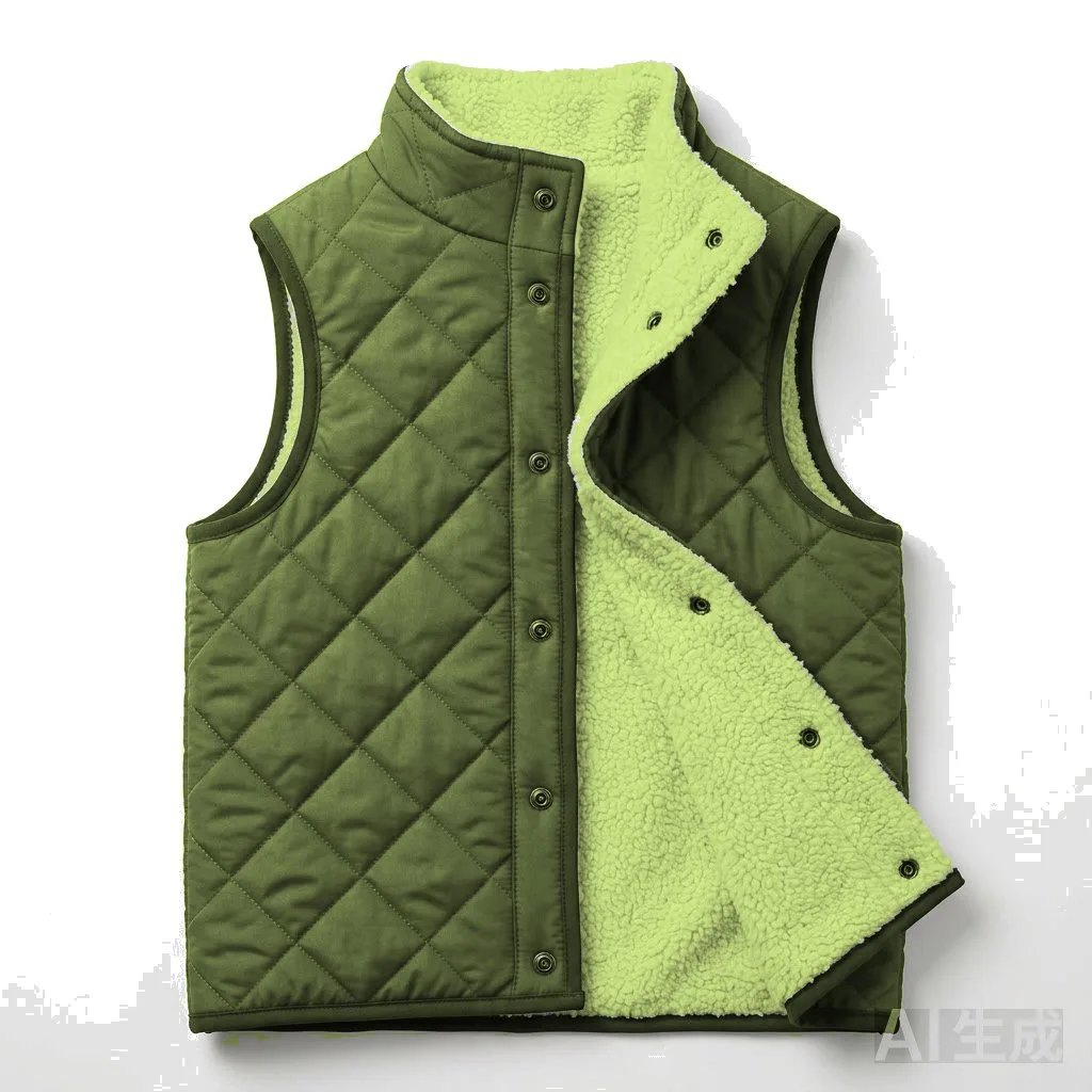 Olive Dog Reversible Sherpa Vest flat lay — wholesale pet apparel, design render