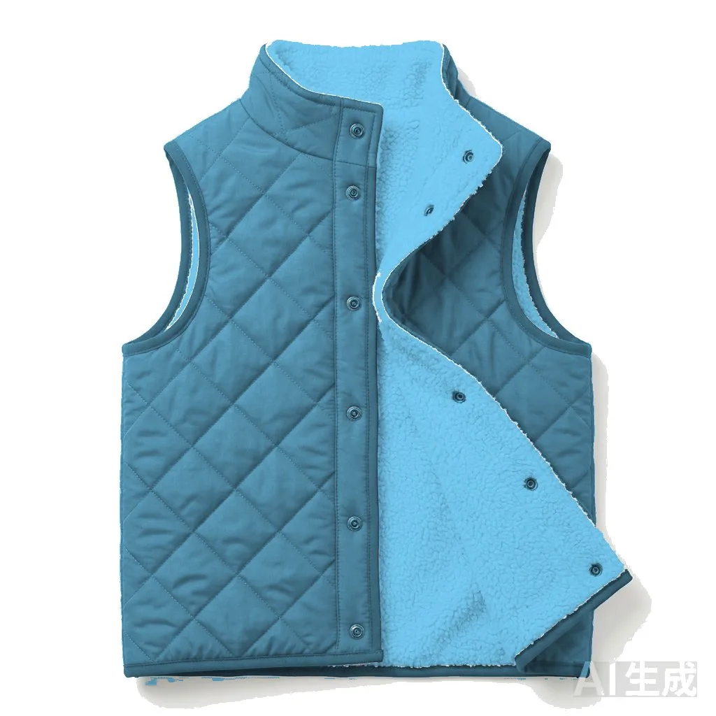 Sky Blue Dog Reversible Sherpa Vest flat lay — wholesale pet apparel, design render