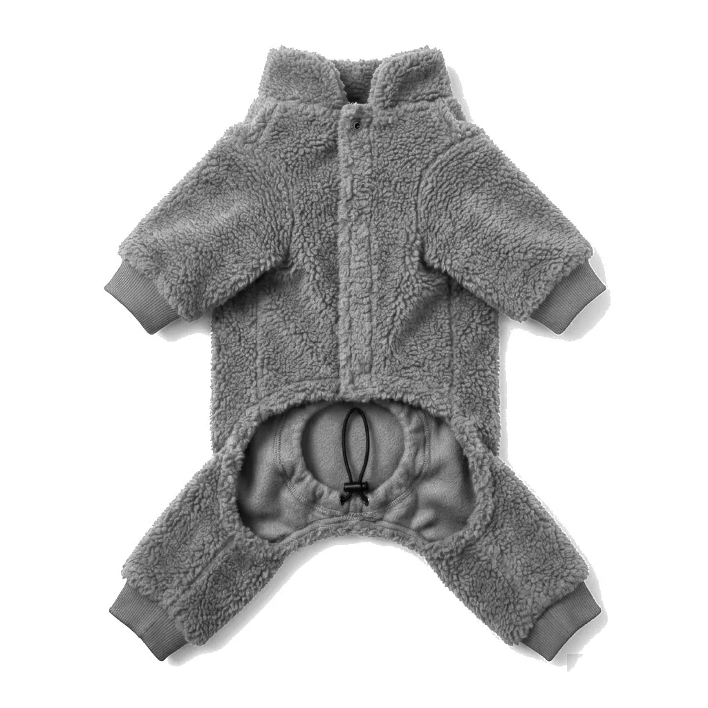 Charcoal Grey Dog Teddy Fleece Four-Leg Coat flat lay — wholesale pet apparel, design render