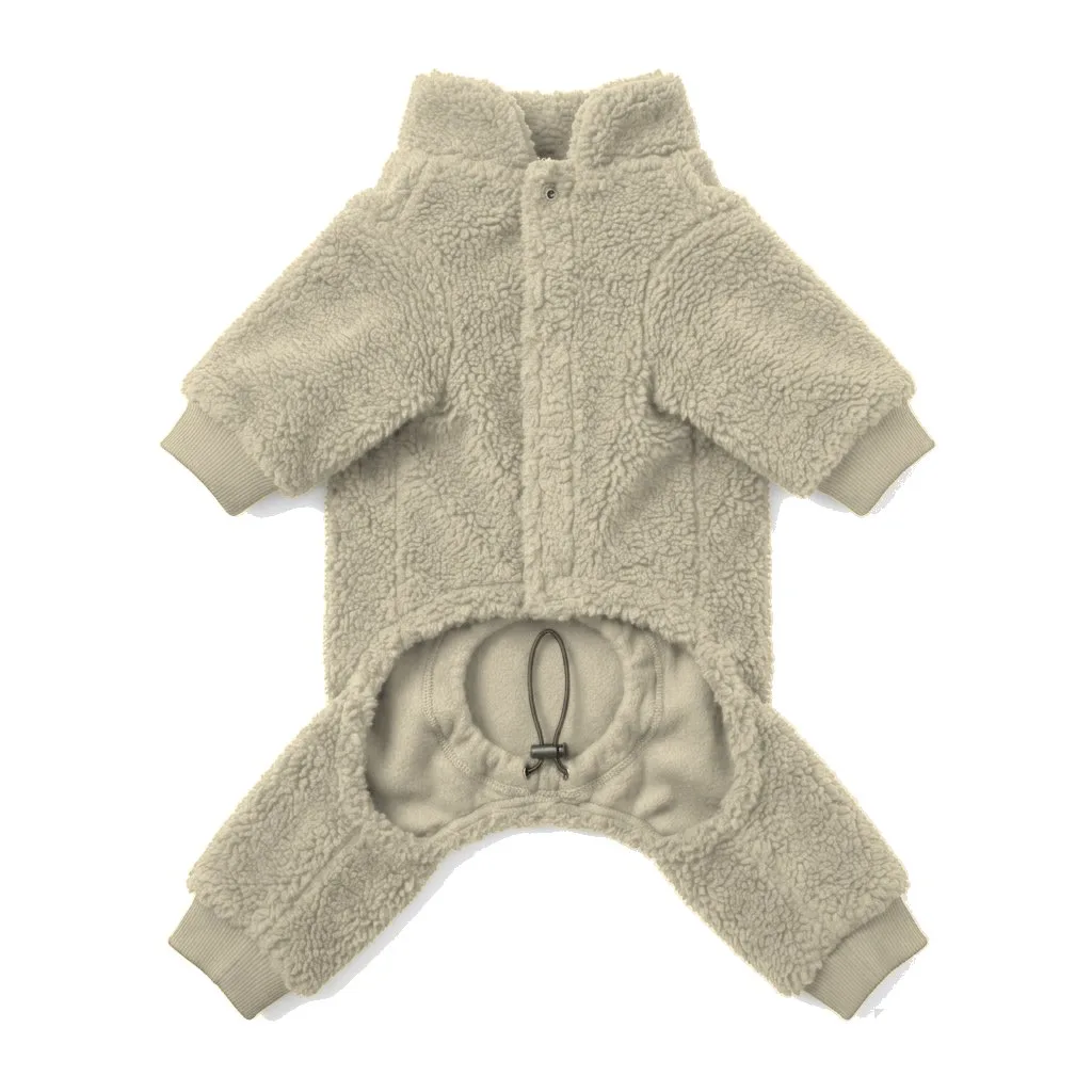 Cream Dog Teddy Fleece Four-Leg Coat flat lay — wholesale pet apparel, design render