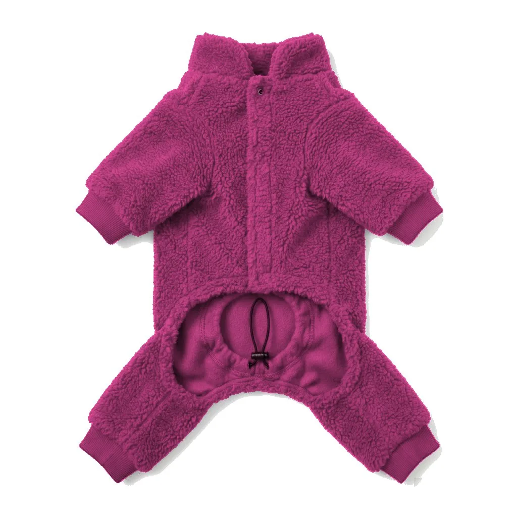 Hot Pink Dog Teddy Fleece Four-Leg Coat flat lay — wholesale pet apparel, design render