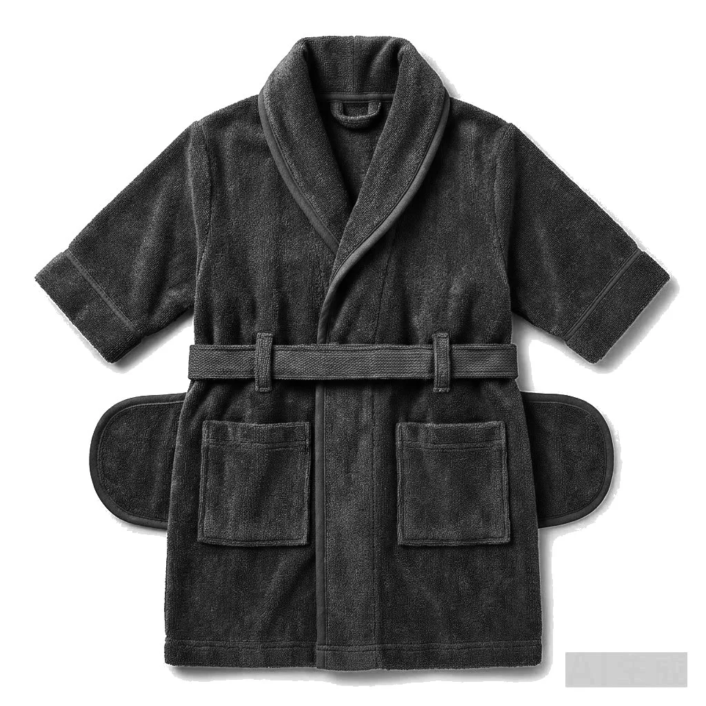 Black Dog Terry Bath Robe flat lay — wholesale pet apparel, design render
