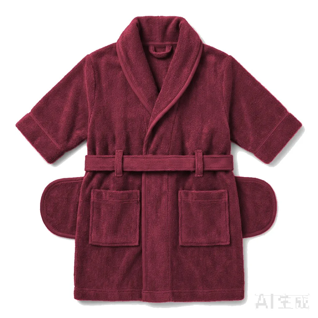 Burgundy Dog Terry Bath Robe flat lay — wholesale pet apparel, design render